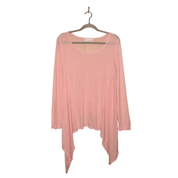 BRYN WALKER $128 Pink Sheer Lightweight Linen Asymmetric Hem Top Large - Picture 1 of 4